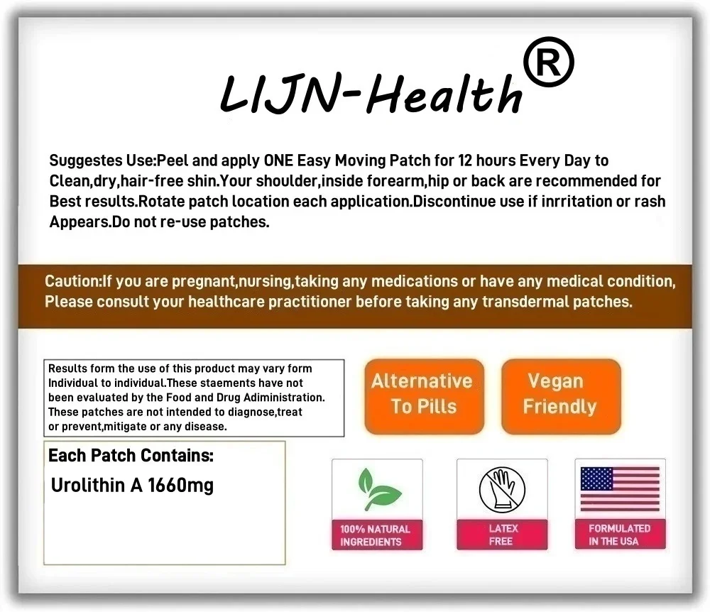 30 Patches Urolithin Ein transdermales Pflaster für kraftvolle Antioxidantien, Anti-Aging- und Mitochondrial-Unterstützung
