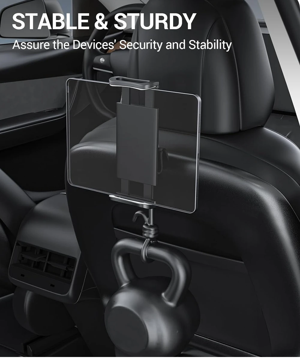 Für Tesla Model 3/Y Rücksitz-Handyhalterung mit 2 Haken 360° ° Drehbarer Ständer Auto-Kopfstützenhalterung für Tablet-PC iPad Mini – Detail 10