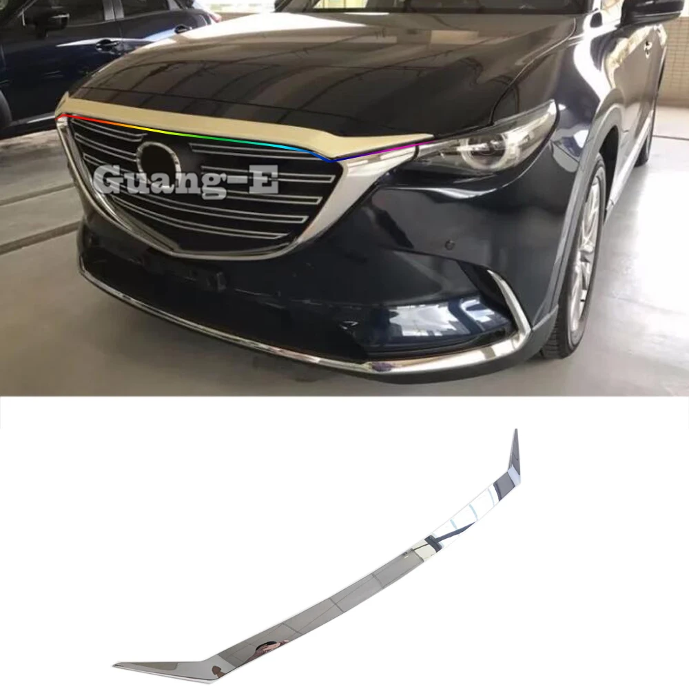 

For Mazda CX-9 CX9 2017 2018 2019 2020 2021 Garnish Cover ABS Chrome Front Engine Machine Grille Upper Hood Lid Trim Lamp 1pcs