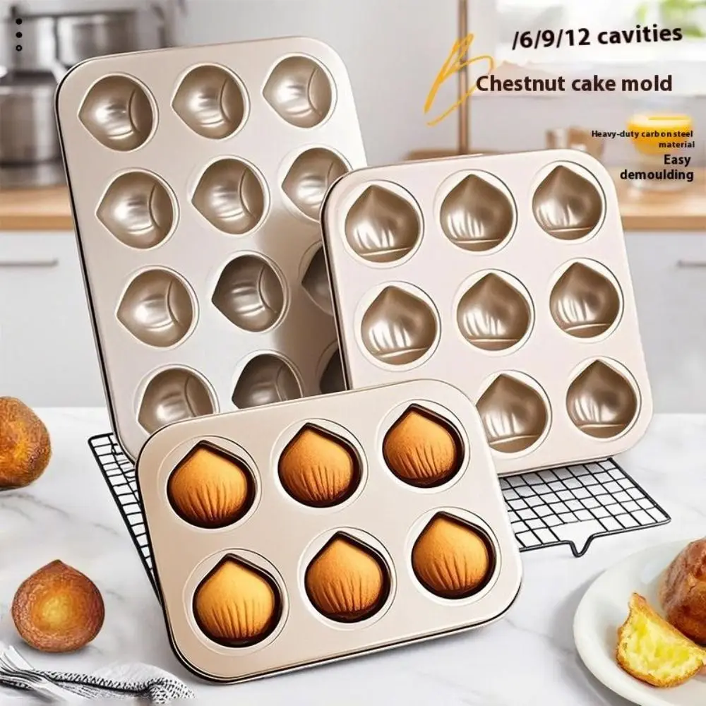 High-quality 6/9/12 Cavity Cake Mold Non-stick Coating Carbon Steel Baking Tray Chestnut Shaped DIY Dessert Mold Afternoon Tea