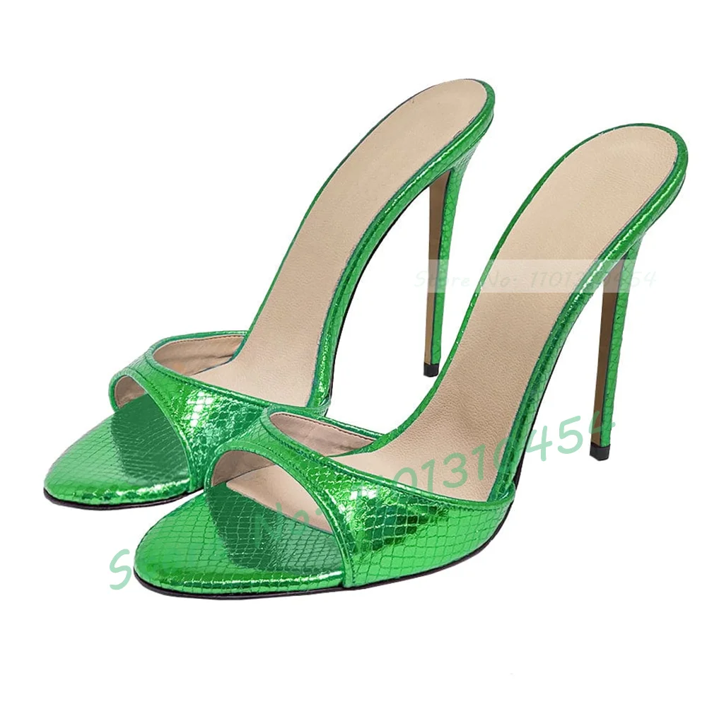 Snake Print Round Open Toe Slippers Women Casual Solid Outdoor Stiletto High Heels Shoes Female Customize Elegant Dress Slides