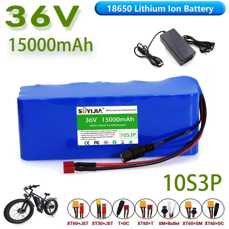 10S3PBattery Customizable Plug Rechargeable Lithium Battery Pack 10S3P 36V15Ah 18650 200W Scooters and Vehicles with BMS Bicycle