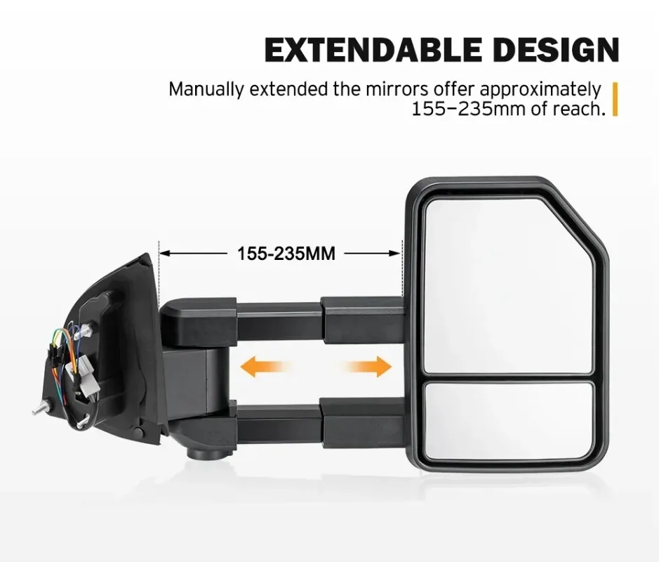 SAN HIMA Schwarzes Paar LED-Blinker, ausziehbare LKW-Schleppspiegel für Ford Ranger Wildtrak Raptor ab 2012