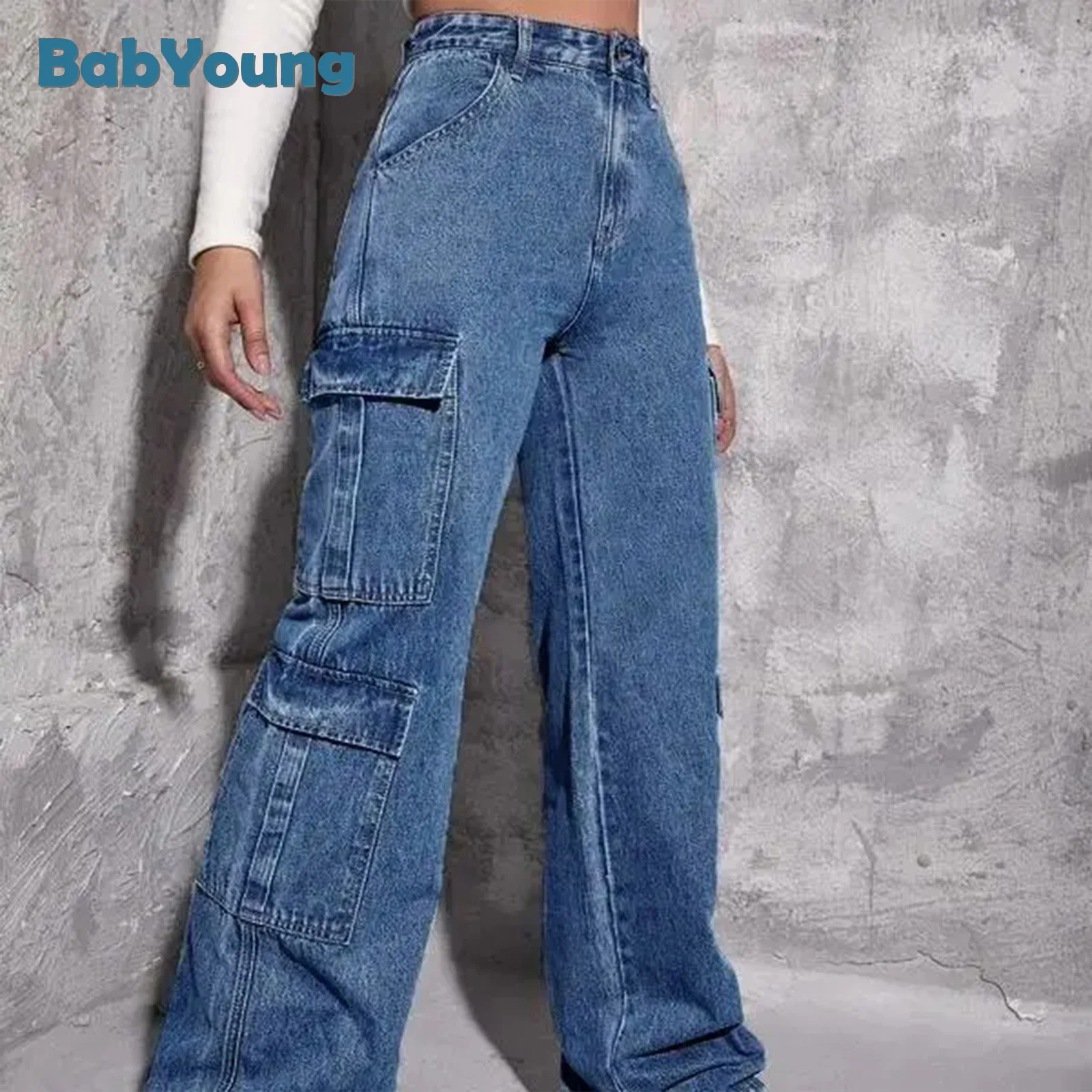 2024 Autumn New Women's Workwear Style Multi Pocket Denim Straight Leg Pants For Women