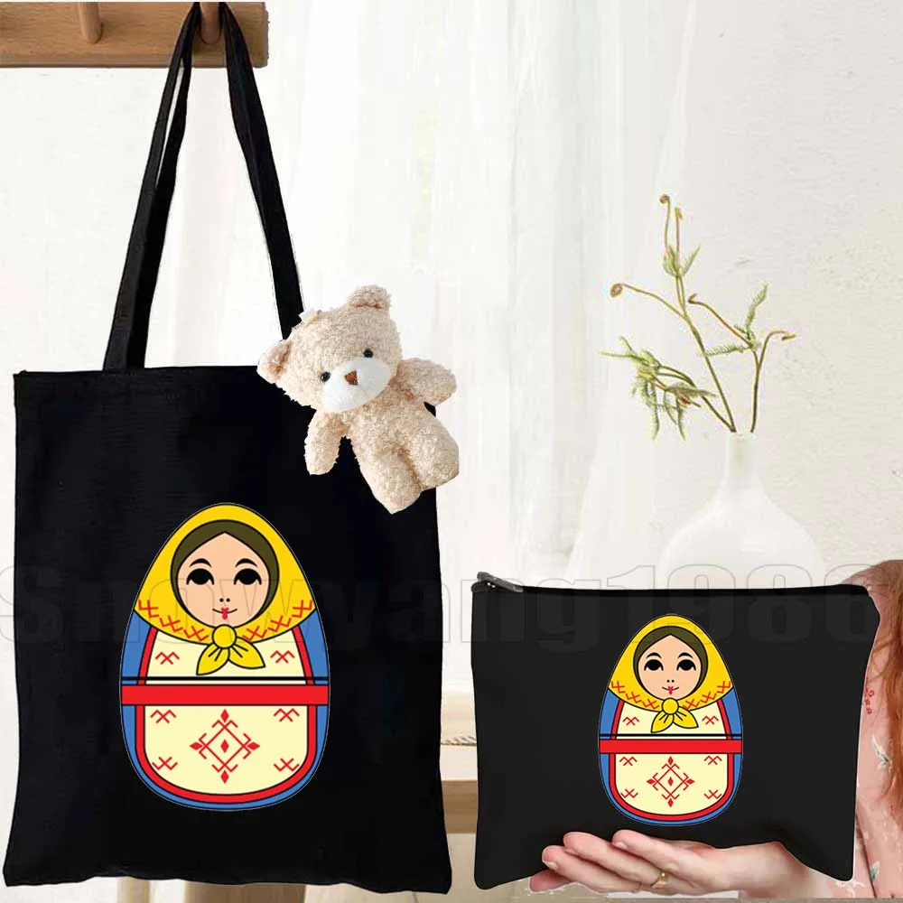 3pcs Moscow Matryoshka Russian Soviet Tourist Nesting Dolls Canvas Shoulder Totes Bag Handbags Totes Bag Cotton Shopping Bags