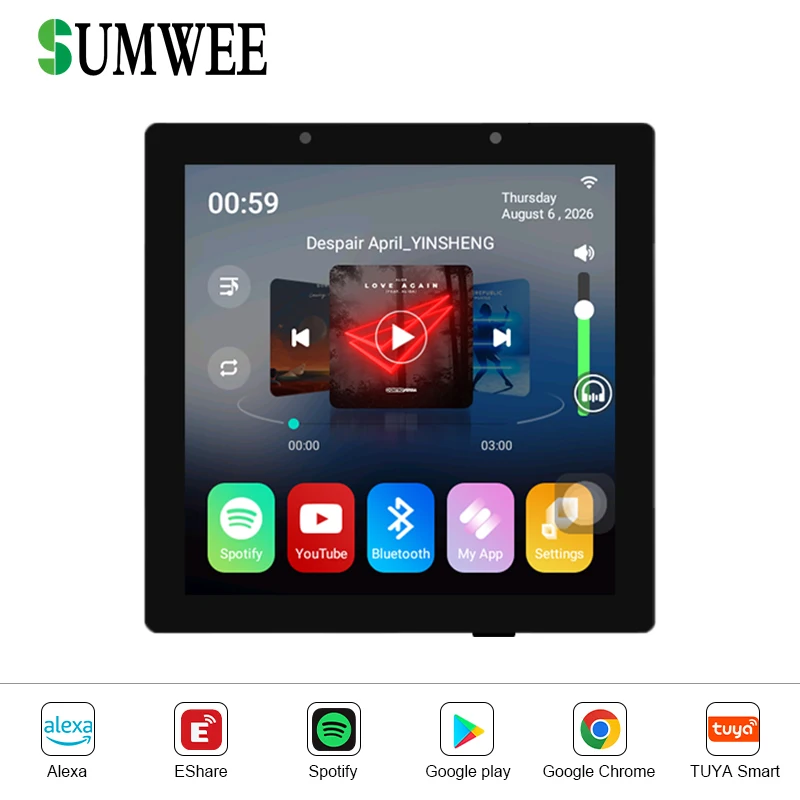 2 zone volume Home smart audio wall amplifier 4 inch touch screen wifi rj45 bluetooths music control panel android 11 system AUX
