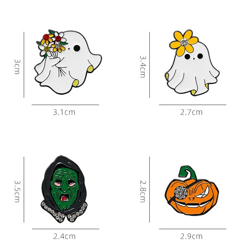 Cute Cartoon Pumpkin Ghost Enamel Brooch Creative Halloween Inlaid Rhinestone Lapel Pin Badge Backpack Clothing Hat Accessories