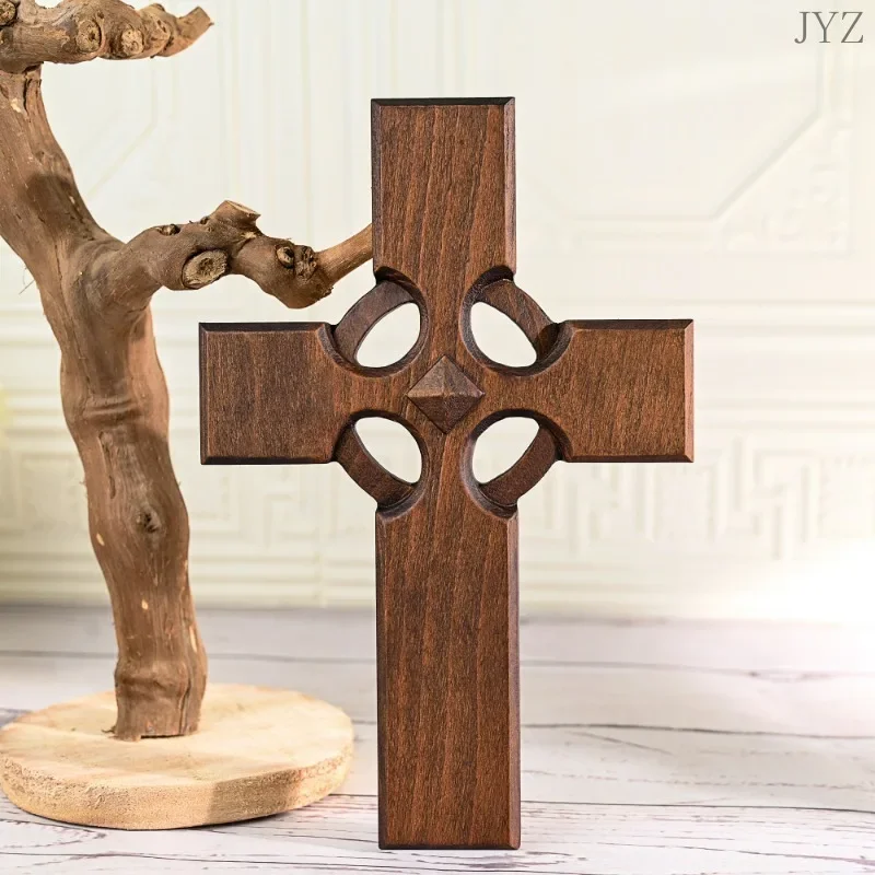 

Vintage Hand Carved Wooden Simple Cross Irish Celtic Cross Religious Wall Decor Gift