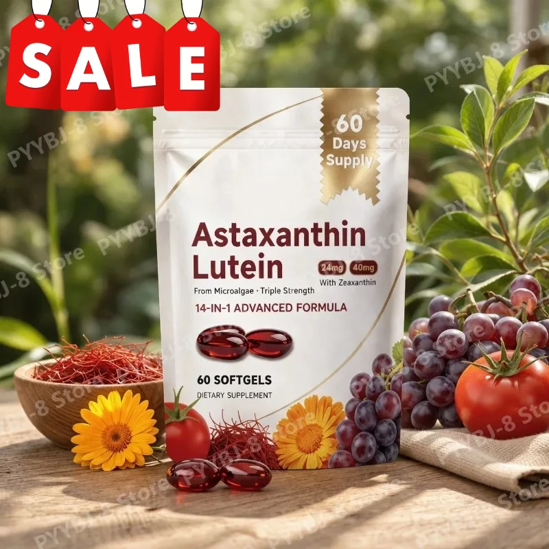 Astaxanthin and Lutein Capsule 60 Count with Grape Seed & Saffron Extract Provide Eye Nutrition Skin and Joint Health Support