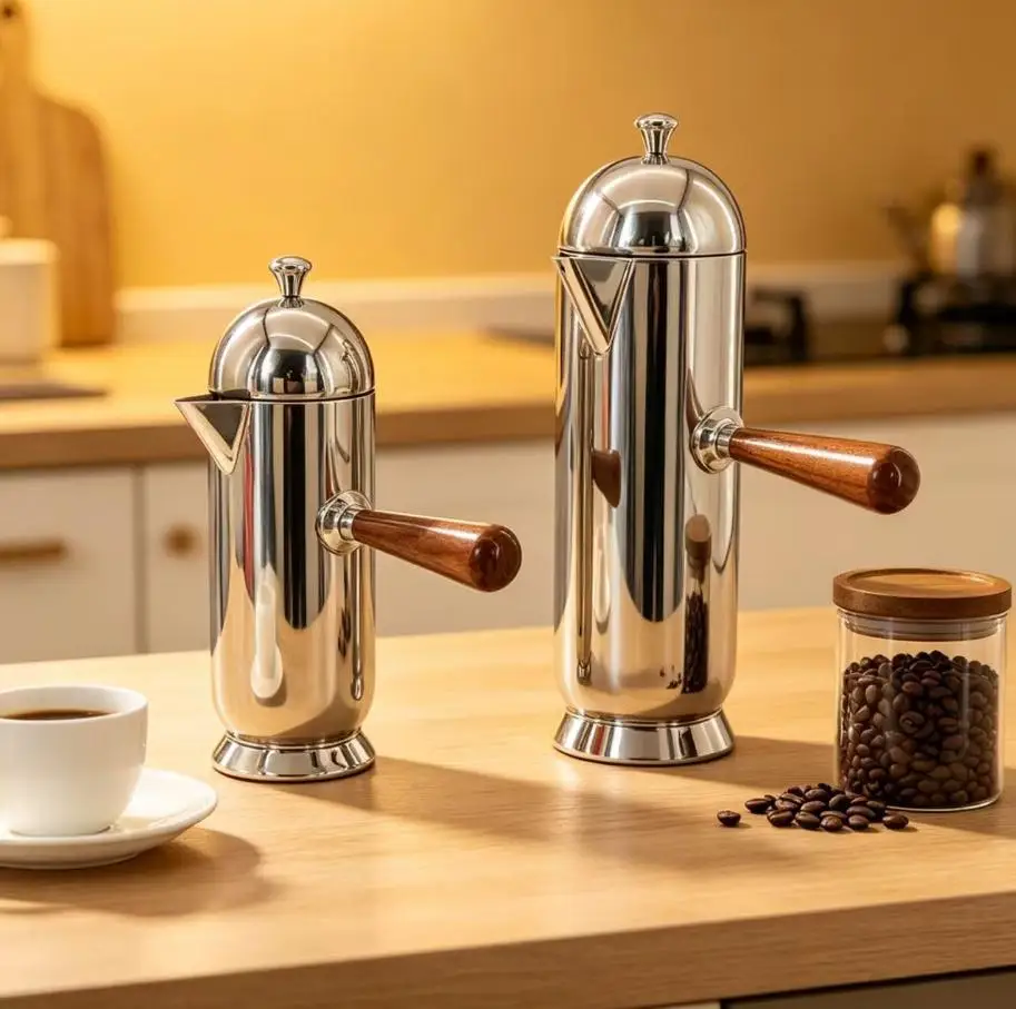 Creative Stainless Steel French Press Pot Kitchen Soft Decoration Craft Coffee Pot Household Filter Press Teapot