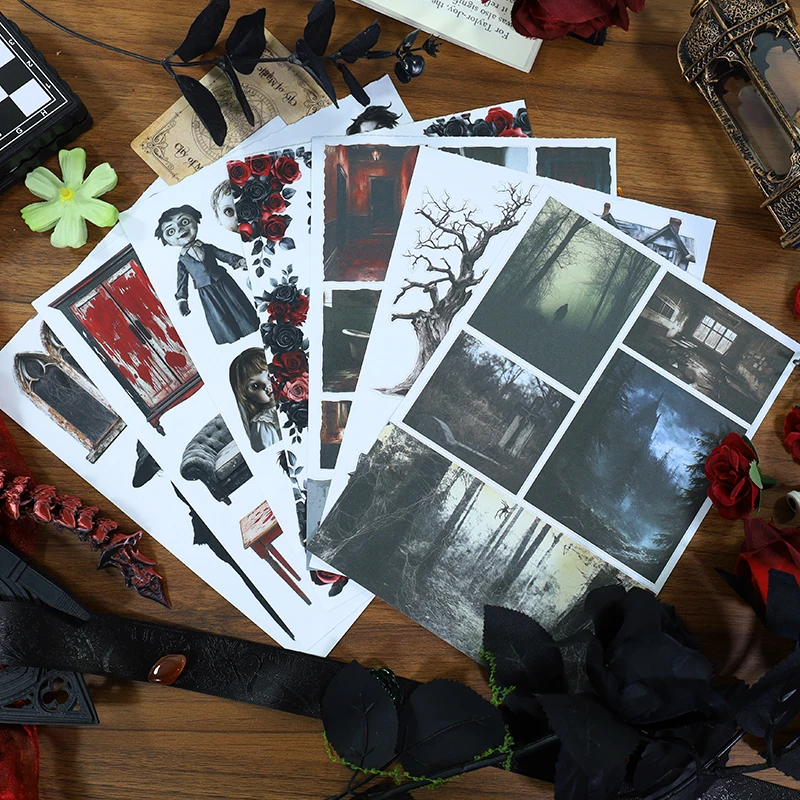 20 Pcs/set Vintage Dark Skeleton Halloween Landscape Sticker Book Creative DIY Journal Material Collage Scrapbook Stationery