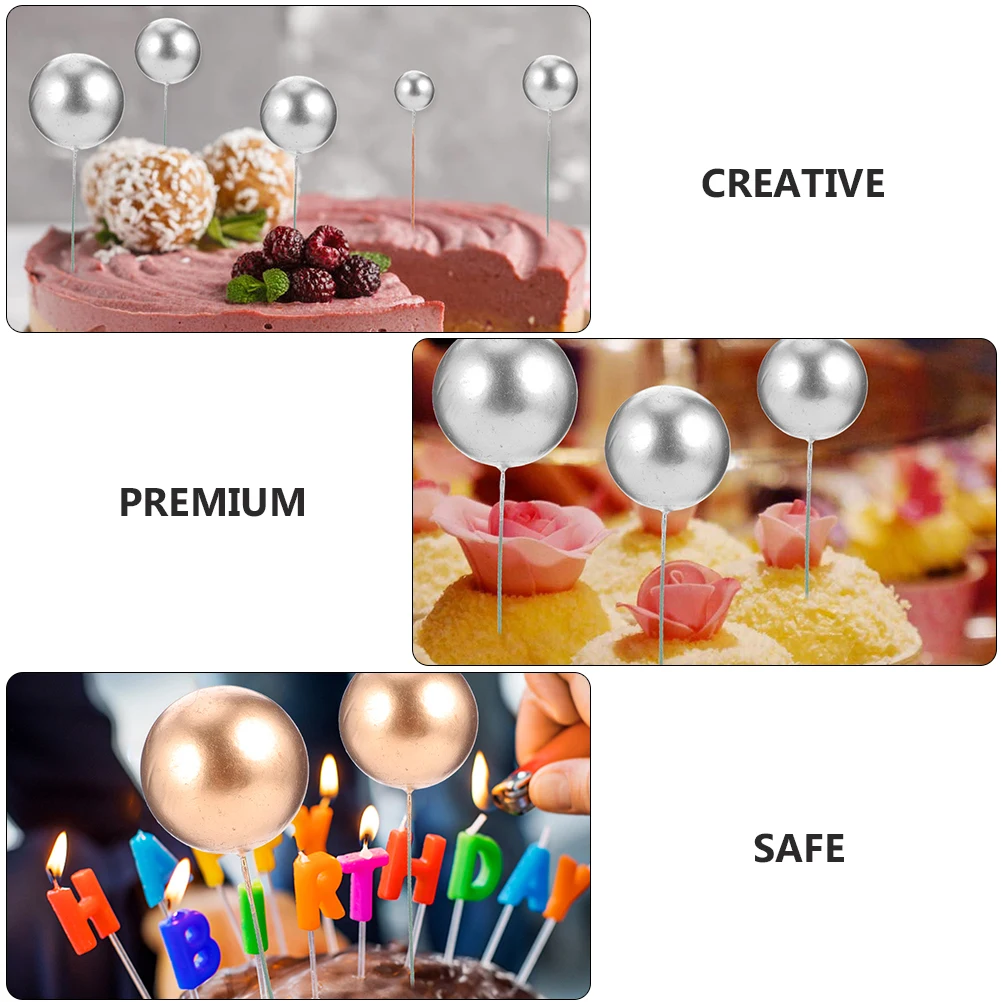 

40pcs Cake Decoration Ornaments Round Ball Cupcake Toppers Gold Dust Dessert Decorations Birthday Party Festival for Cupcakes