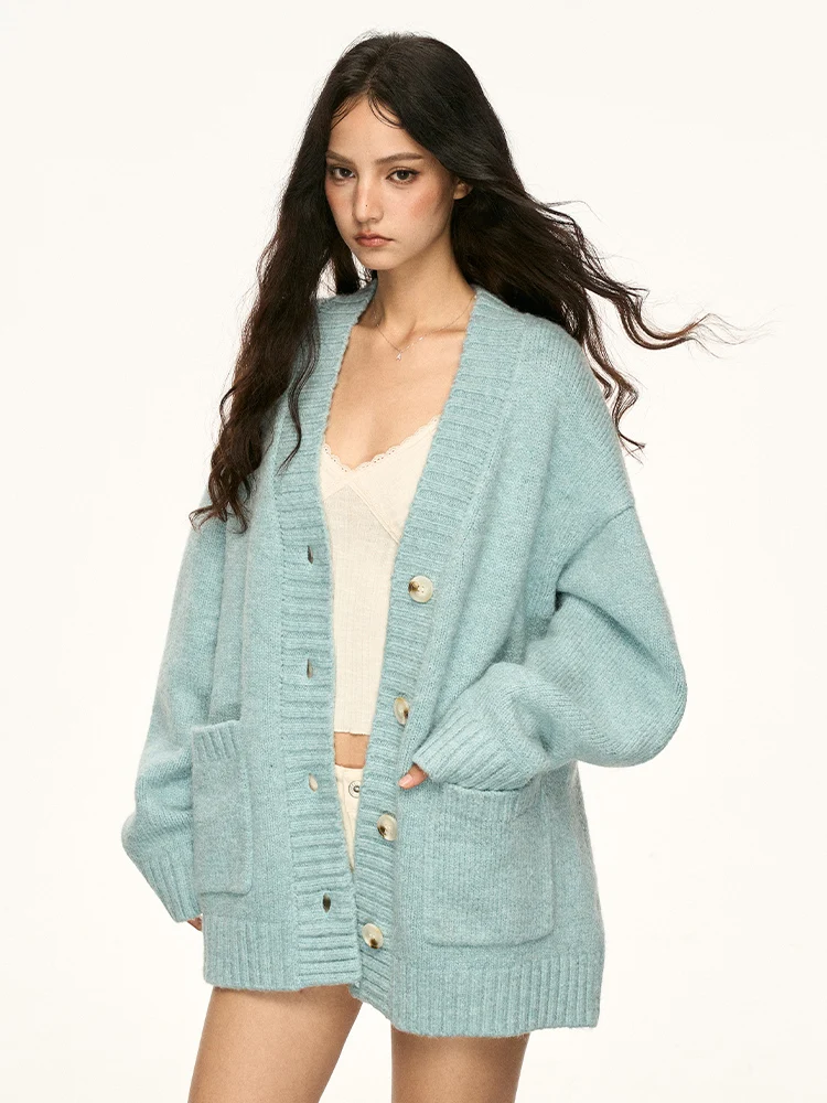 

Aaisup American Retro Color Warm Knitted Open Cardigan Women's Autumn Winter Loose Lazy Versatile Sweater Jaet