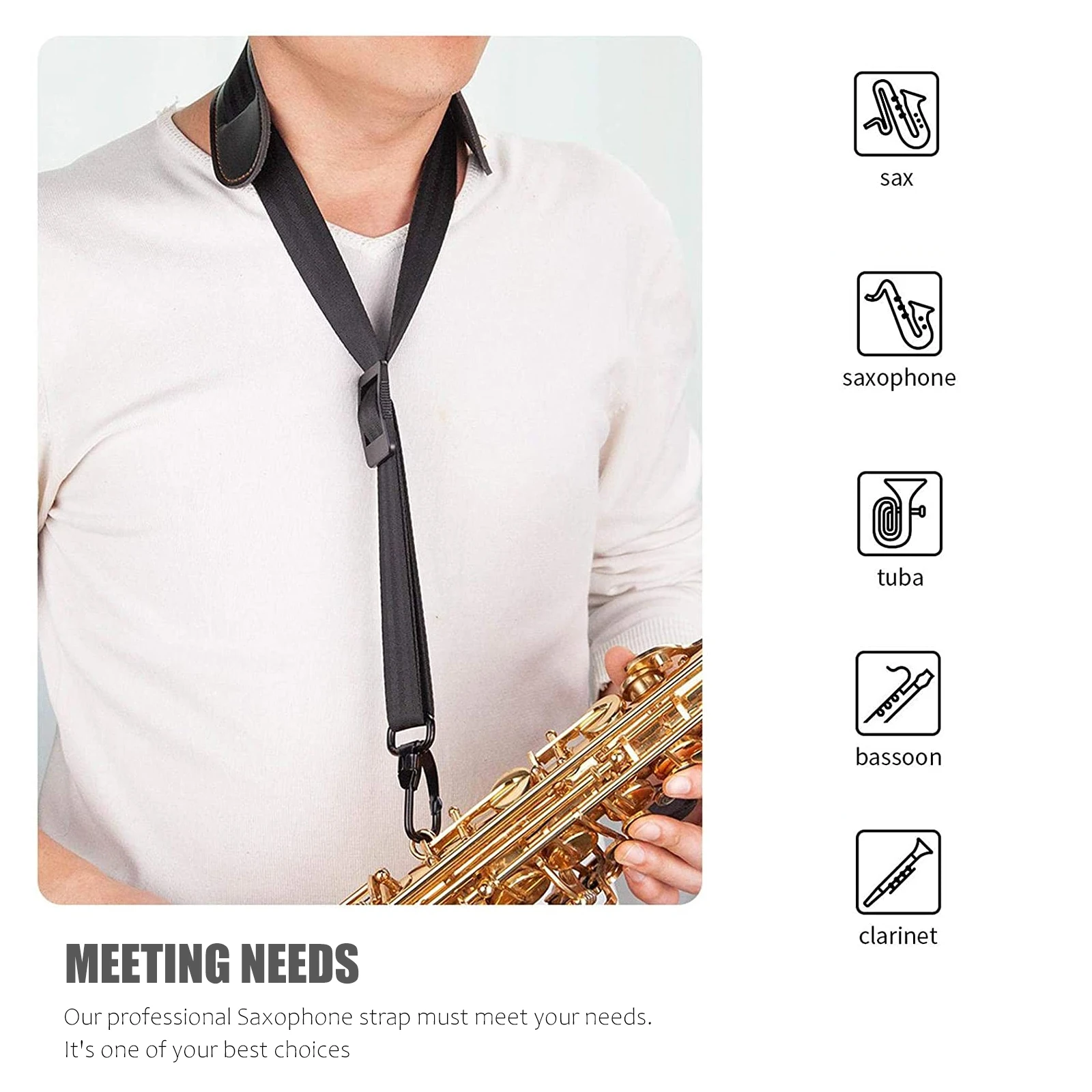 

Saxophone Strap Soft Nylon Adjustable Durable Hook Fit Alto Tenor Soprano Saxophones Clarinet Oboe Bassoons