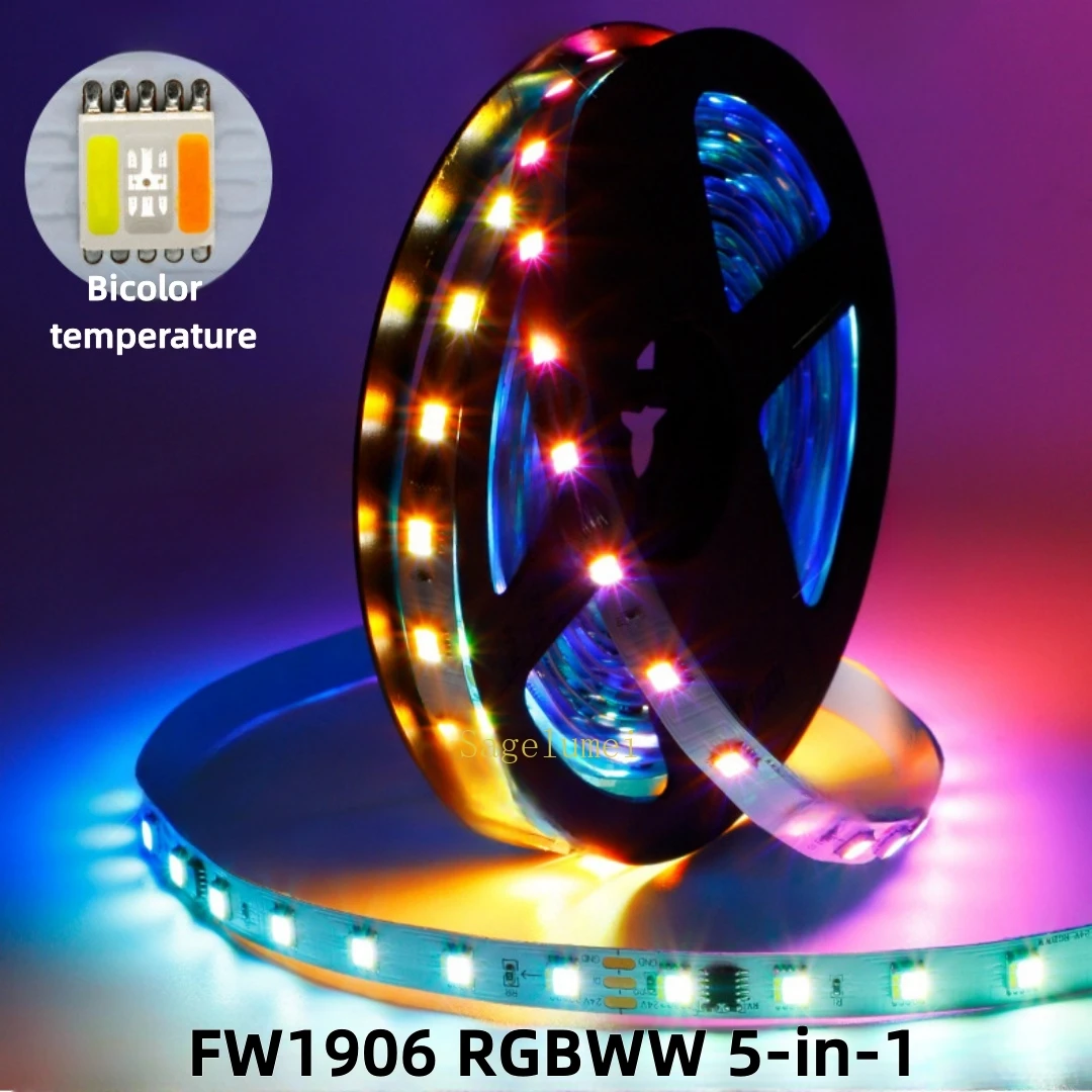 Imagem -06 - Luz de Tira Individual Endereçável Spi Pixel em Fita Led Rgb Mais Cct 60leds por m Rgbww Semelhante a Ws2812 Fw1906