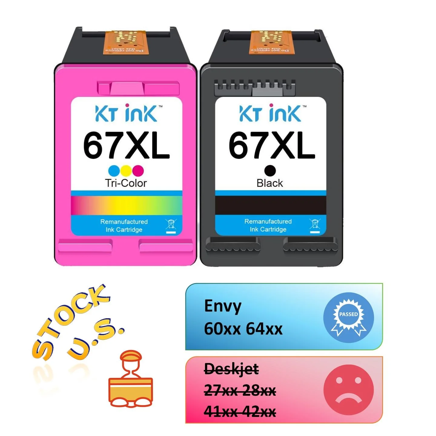 Cartridge 67 XL Compatible for 67XL hp Printer Ink Black Tri-Color for Envy 6010 Envy Pro 6410