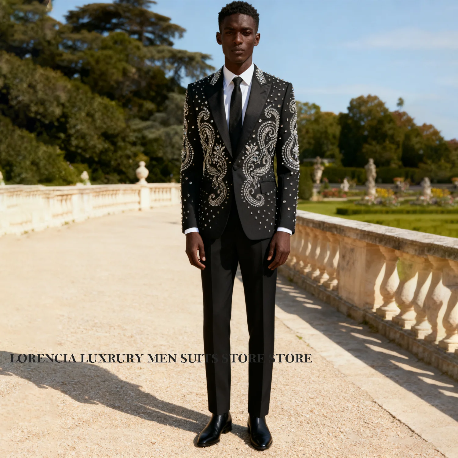 

Customized Elegant Lapel Men 2 Pieces Suit Slim Fit Groom Sports Tuxedos Wedding Tailcoat Luxurious Diamond Jewelry Ropa homre