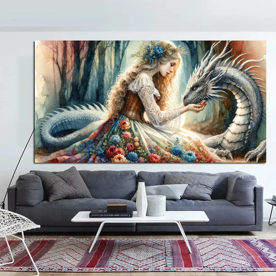 Large Size Full Diamond Mosaic Beautiful Woman And Dragon 5D Diamond Painting New 2024 Rhinestone Pictures Embroidery Home Decor