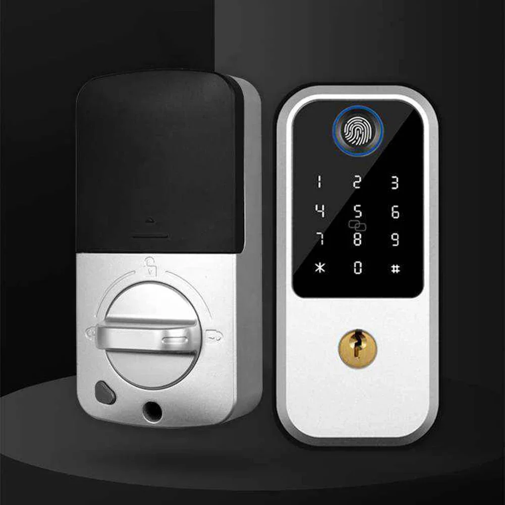 Biometric Electronic Door Lock Smart Digital Fingerprint Locks Anti-Peeping Keypad Deadbolt Passcode RFID Card Type-C Charging