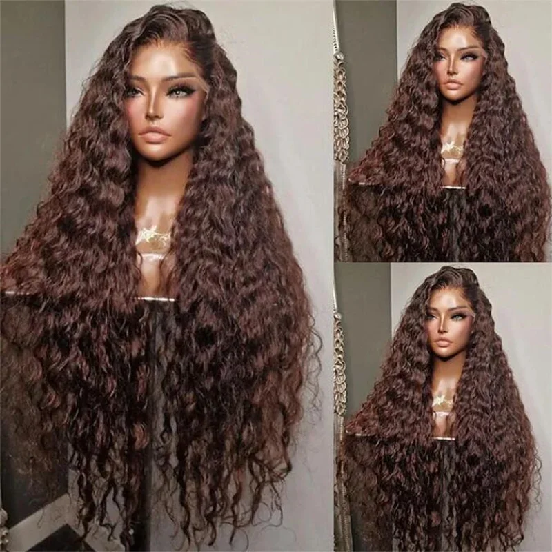 Soft Long 26Inch 180Density Brown Glueless Kinky Curly Lace Front Wig For Black  Women BabyHair Heat Resistant Preplucked Daily