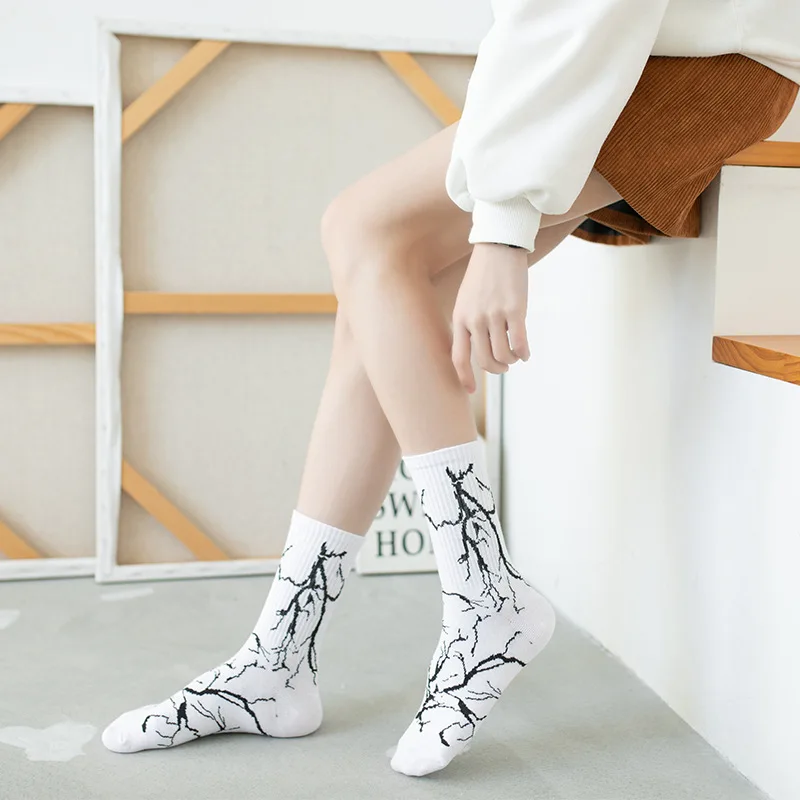 Korean Style Harajuku Skateboard Long Socks Creative Fun Lightning Hip Hop Style Socks Unisex Street Funny Happy Couple Socks