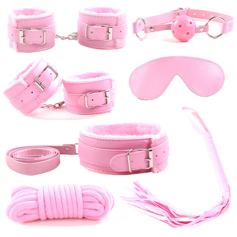 Cosplay Props For Stage Performence Accessory Set 7 In 1 Bondage Kit Adult Games Set Handcuffs Footcuff Eyes Mask Neck Collar