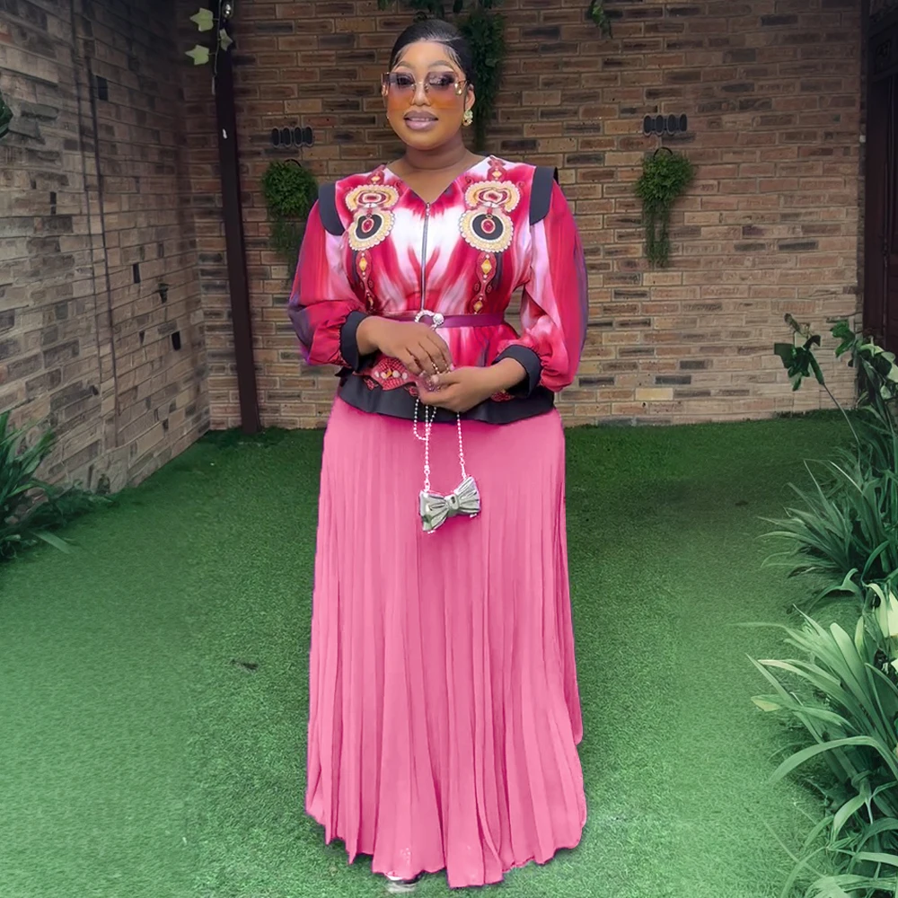 African Clothes for Women 2 PCS Sets Tops And Skirts Suits Dashiki Ankara Turkey Outfits Gown Plus Size Wedding Party Dresses