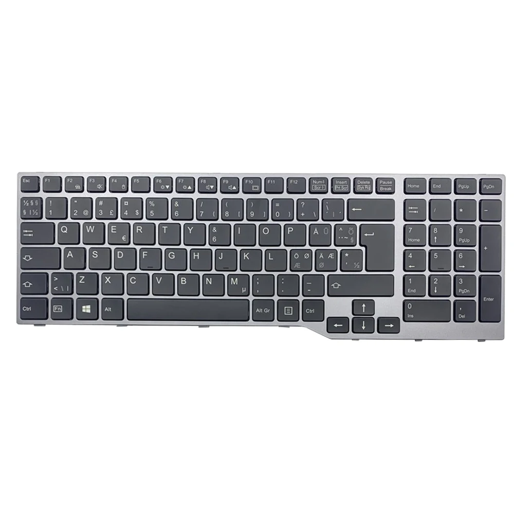 Nordic NE Laptop Keyboard For Fujitsu LifeBook E554 E556 E557 E753 E754 E756 H730 H760 H770 H970 Without Backlit Gray Frame New