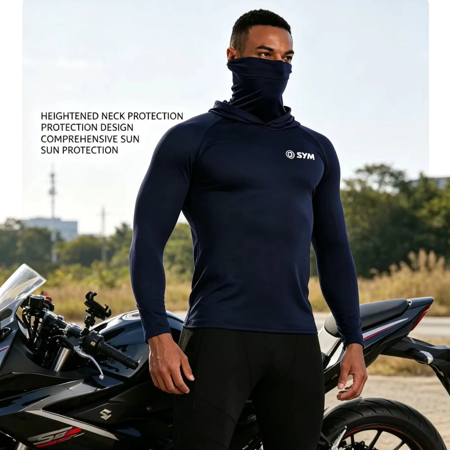 

For SYM Jet 4/14/50/125/150 Jet X 125/150 High Elastic Quick Dry Motorcycle Hoodie Tight Fit High Neck Balaclava Training Top