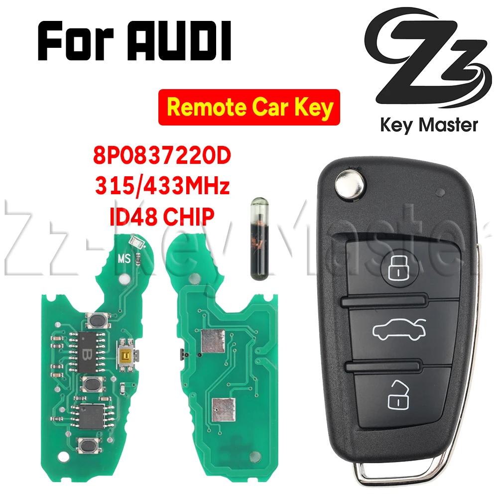 

Zz Key Master Car Remote Key 8P0837220D/G/E 8X0837220D 315/434Mhz ID48 Chip HU66 Flip Key For Audi A3 TT A4 S3 S4 2005-2013