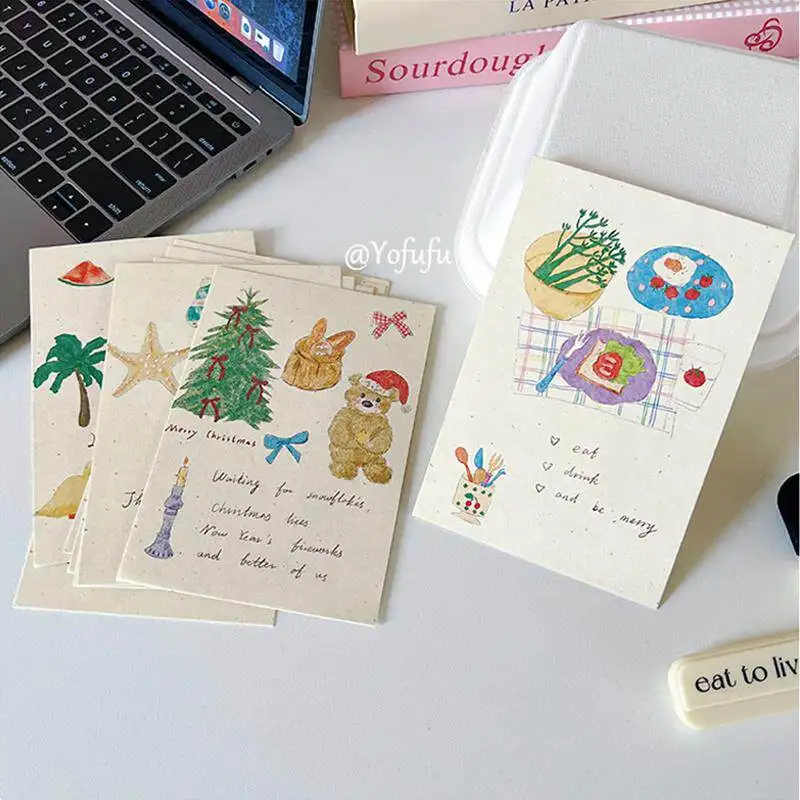 Warm Greeting Card Ins Aesthetic Floral Illustration Christmas Postcard Gift for Friends Blank Back for DIY Craft Wall Decor