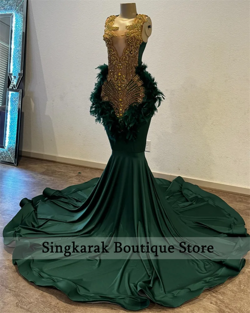 New Diamonds Green Prom Dress glitter Crystals strass Beads Feathers Birthday Party Dress abito da sera Robes personalizzato