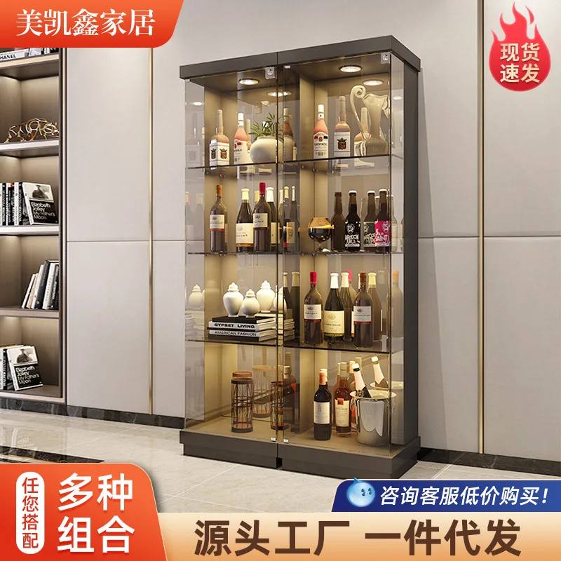 Full glass wine cabinet living room against the wall dining side cabinet modern simple light luxury small red