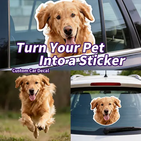 Custom Pet Photo Car Sticker PVC Waterproof Dog Cat Decal Personalized Window Bumper Laptop Sticker