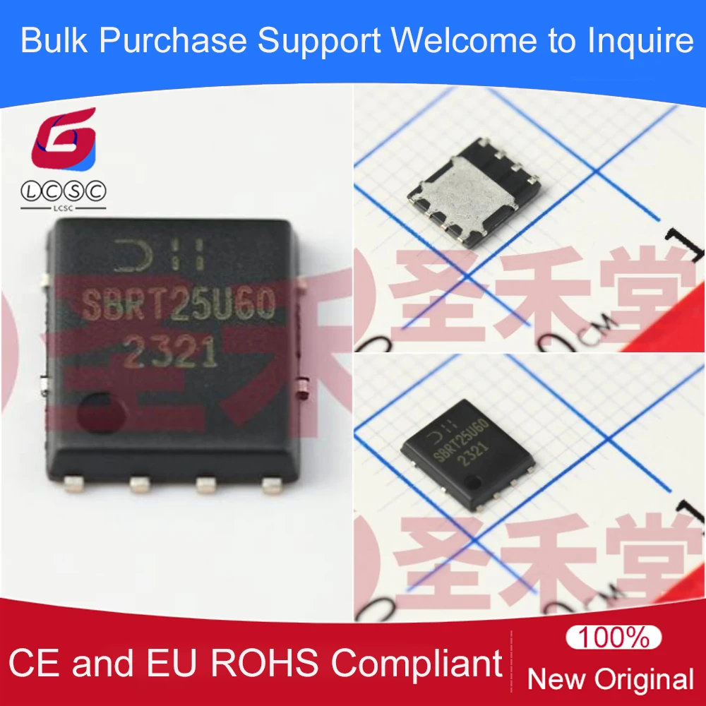 10Pcs/Original SBRT25U60SLP-13 60V 25A SBR Trench Super Barrier Rectifier SMD-8 SBRT25U60 For DC-DC Converters