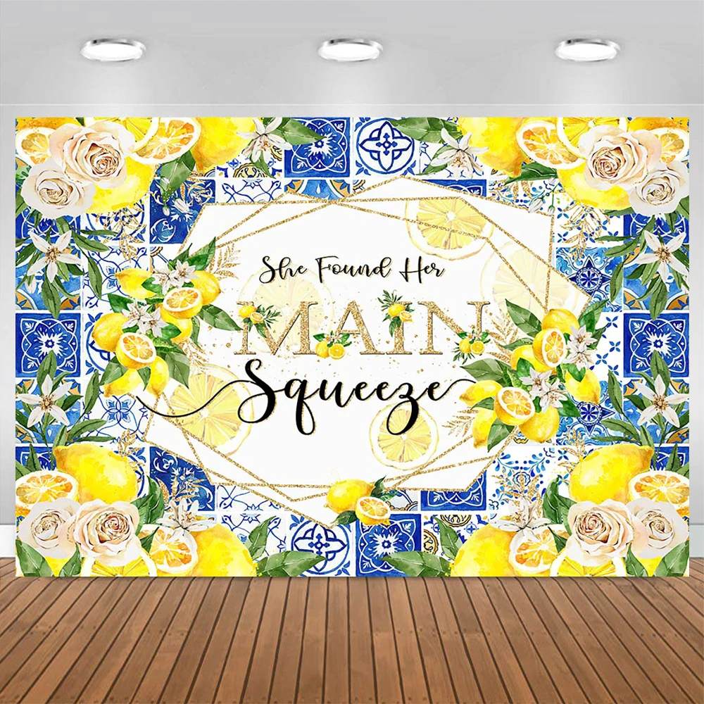 Lemon Girl Bridal Shower Backdrop She Found Her Main Squeeze Party Background Blue Tile Floral Decor Bachelorette Wedding Kit