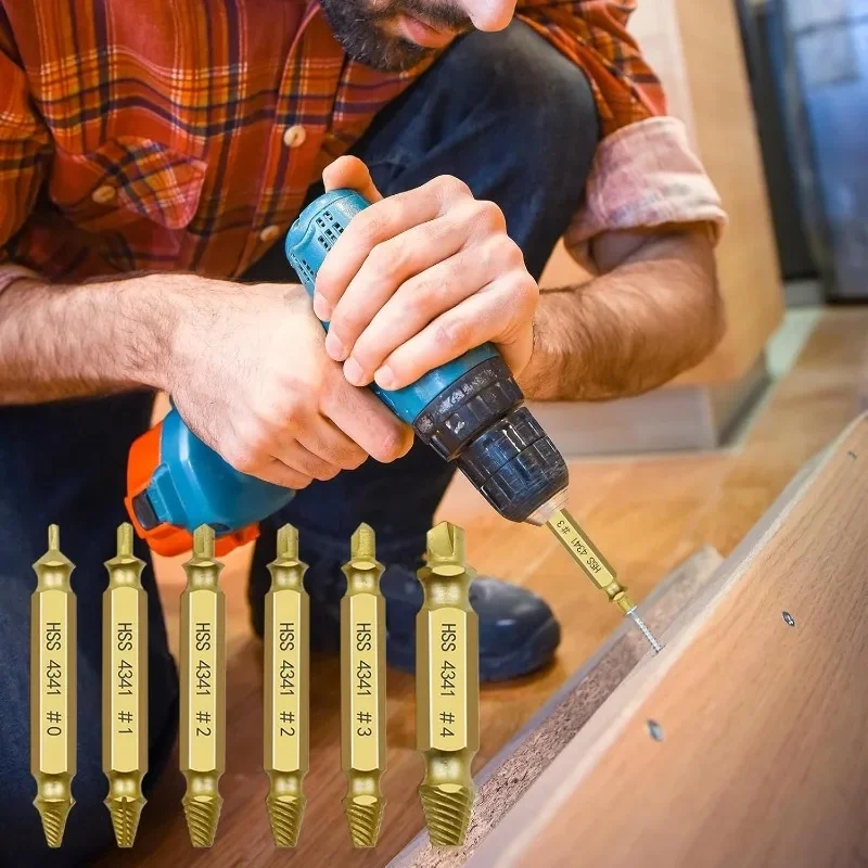 HSS Damaged Screw Extractor Kit Double Head Broken Bolt Remover Bits Stripped Screw Take Out Tool For Electric Drill Maintenance
