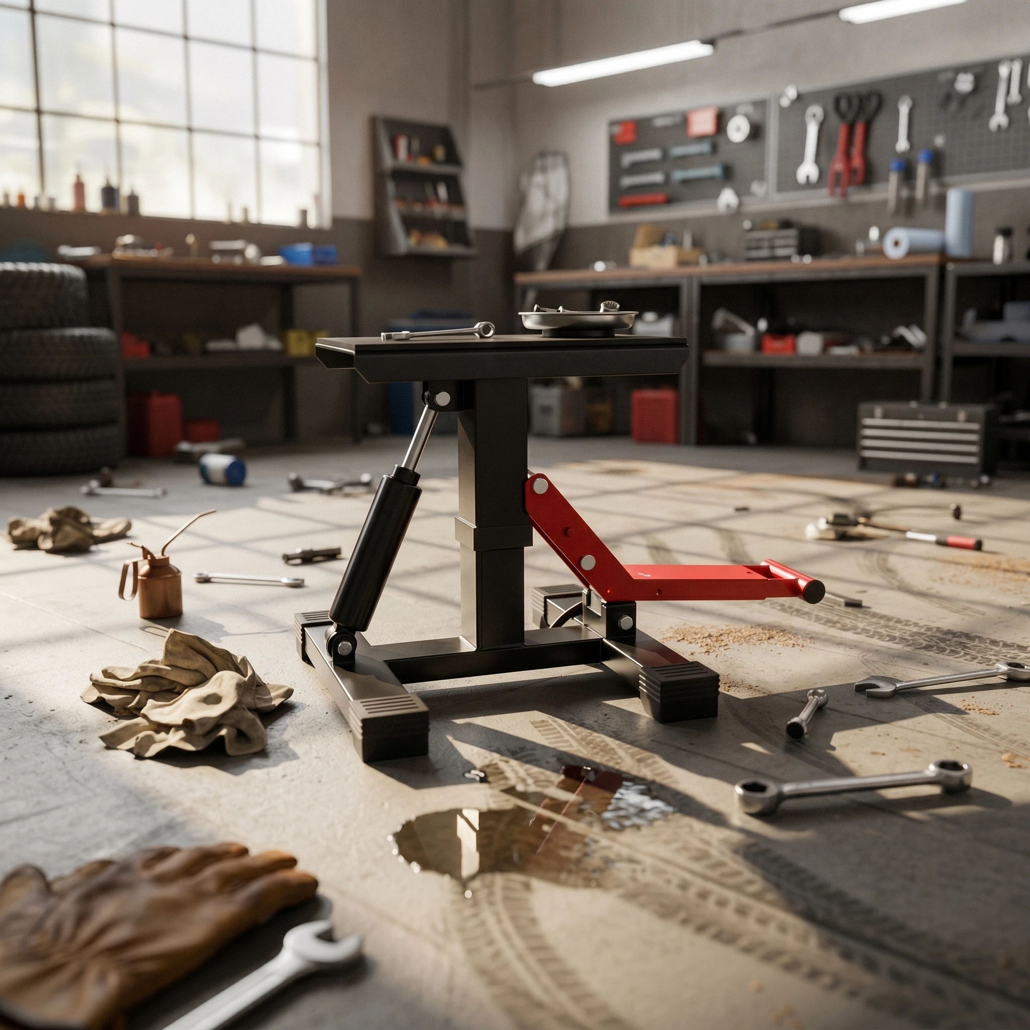 Hydraulic Motorcycle Lift Stand Rotatable Scissor Motorcycle Lift Stand Garage Tool Tray Lock Transport Gear Solid Steel Frame