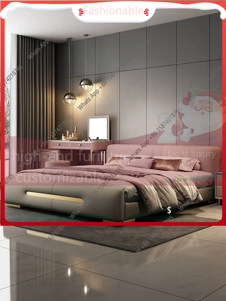 LU Italian light luxury low bedside by bag real cowhide modern simple master and second bedroom bed high-end atmosphere flush ed