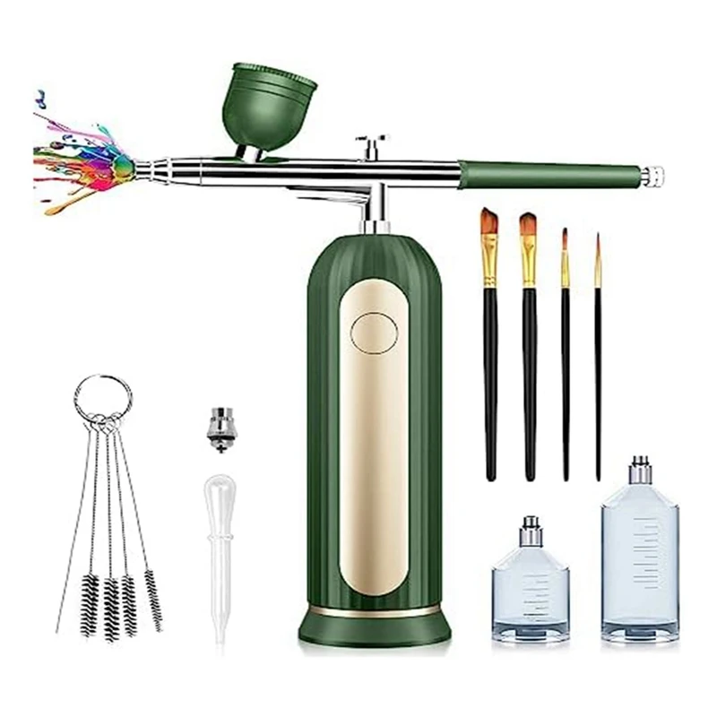 ABHG Rechargeable Cordless With Compressor - Portable Handheld Automatic Airbrush Set For Painting Cake Decorating Nail