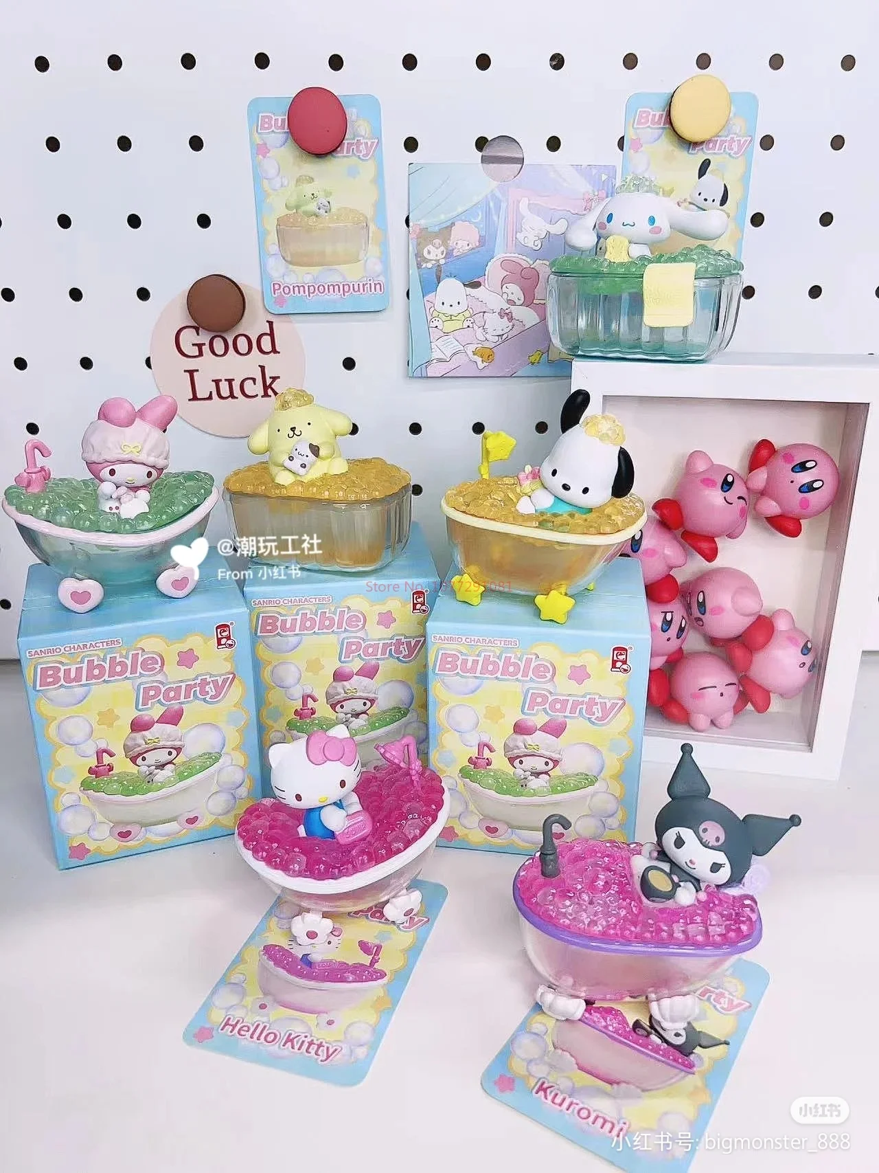 Sanrio Genuine Bathing Series Anime Figure Kuromi Cinnamoroll Pochacco Bathing Handmade Cute Desktop Ornament Toys Gifts