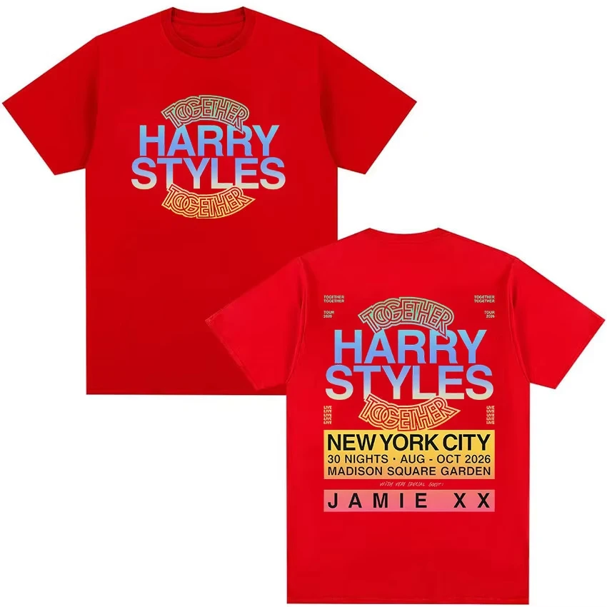 Harry Styles 2026 Together New York Tour T-shirt Men and Women Summer Cotton Y2K Clothing Oversize Short Sleeved Top Streetwear