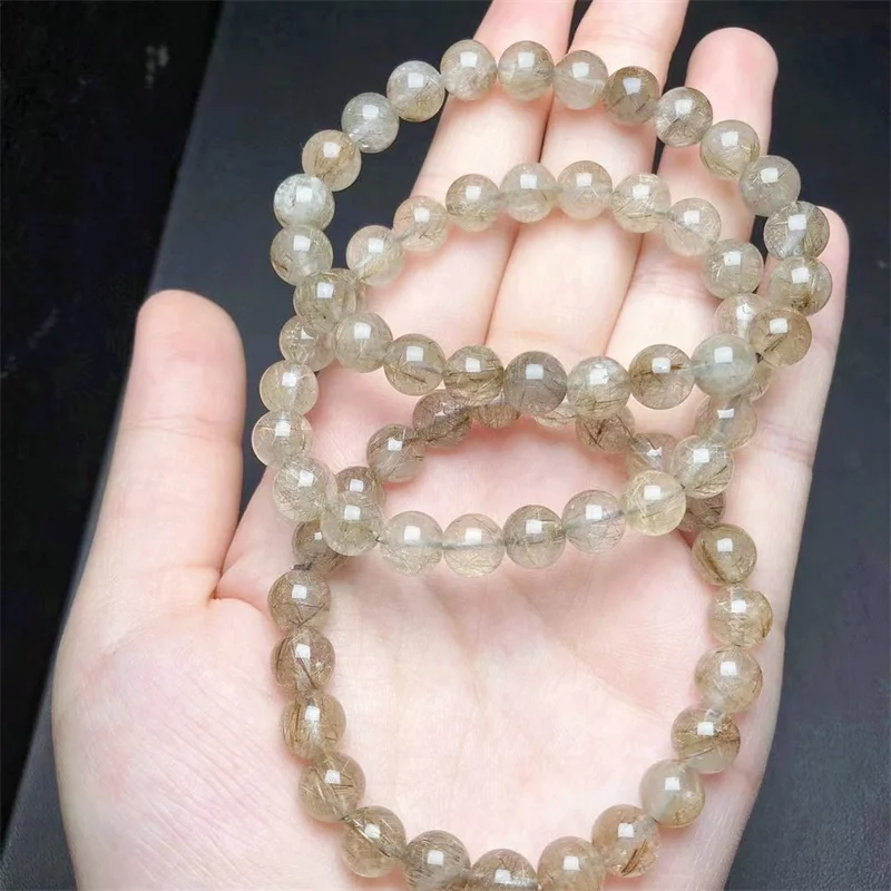 

Natural Silver Rutilated Quartz Bracelet Jewelry For Woman Man Healing Wealth Beads Crystal Gift 1pcs