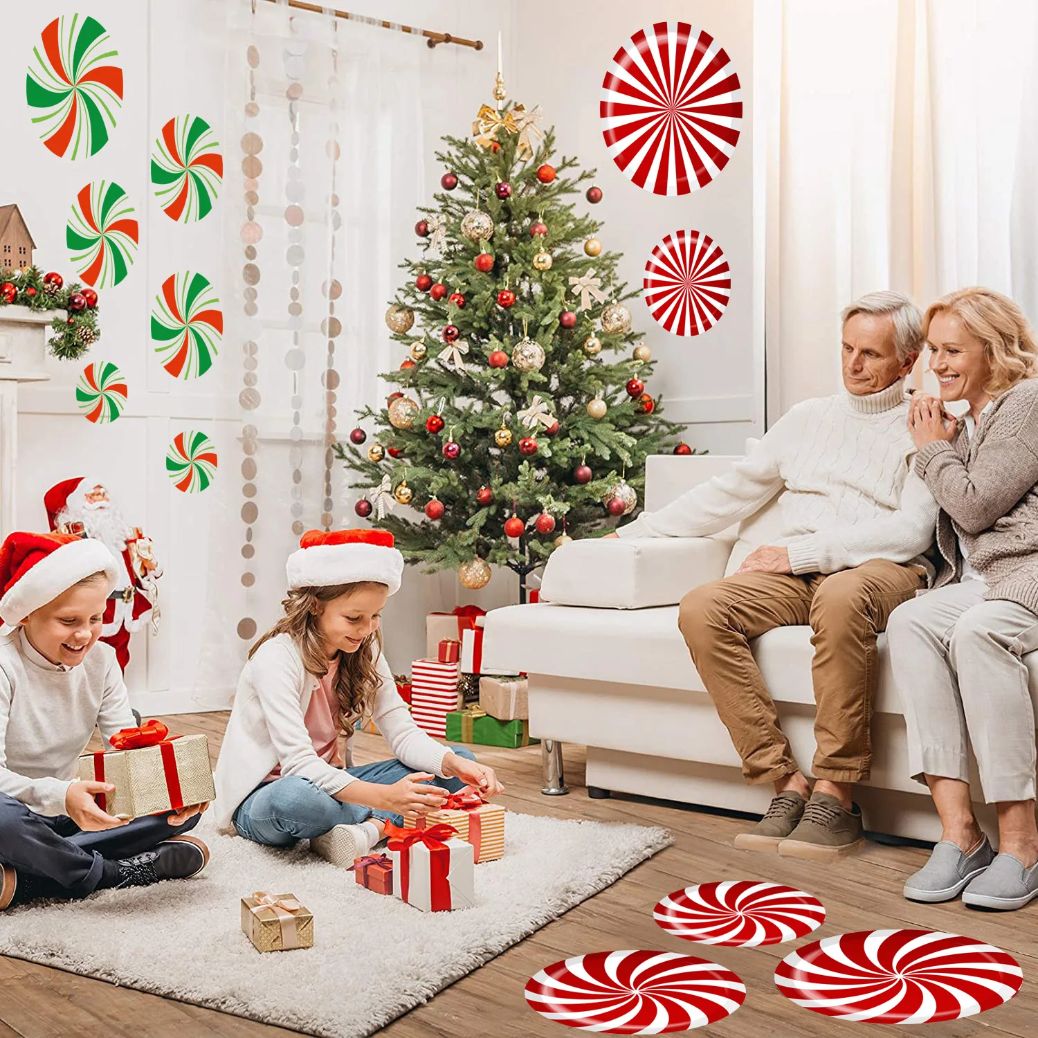 Removable Christmas Decals PVC Self-Adhesive Stickers for Floor Wall Decor Santa Candy Cane Snowman Holiday Party DIY