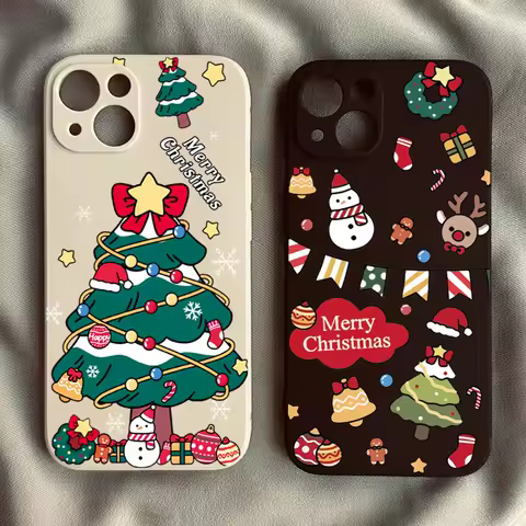 Phone Case For Samsung Galaxy S24 FE S25 S21 S23 S22 Ultra A54 A34 A14 A16 A55 A35 Cartoon Snowman Christmas Tree Soft Cover