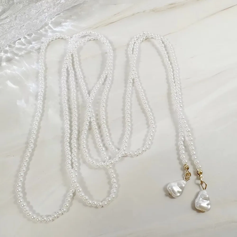 Imitation Pearl Pearl Lariat Teardrop Pendant Multi Layer Design Sweater Chain Long Chain Length Elegant Style