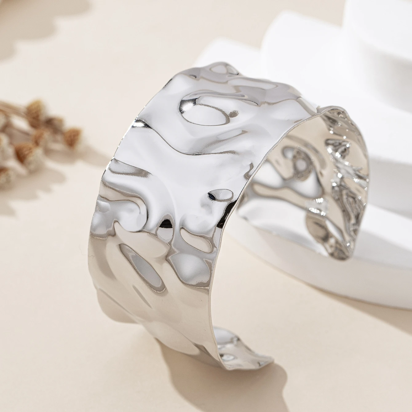 A Fashionable Women's Open Bracelet in Bohemian Style with Adjustable Hammered Texture, Suitable for Daily Wear and Vacations image 2