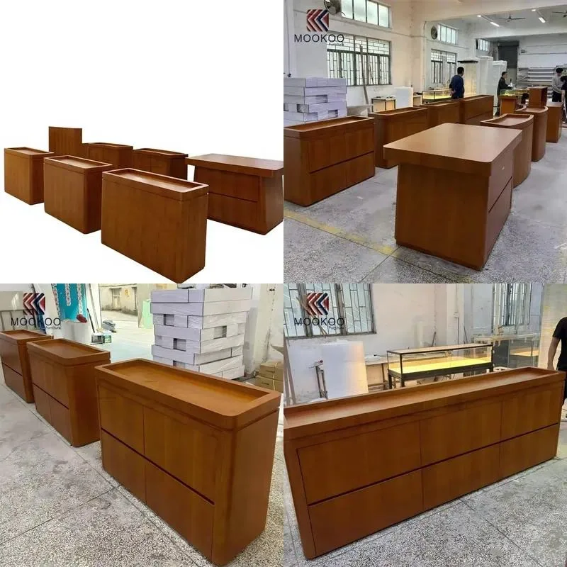 Customizable High End Solid Wood Handbag Display Case Retail Counter with Storage Space for Luxury Stores