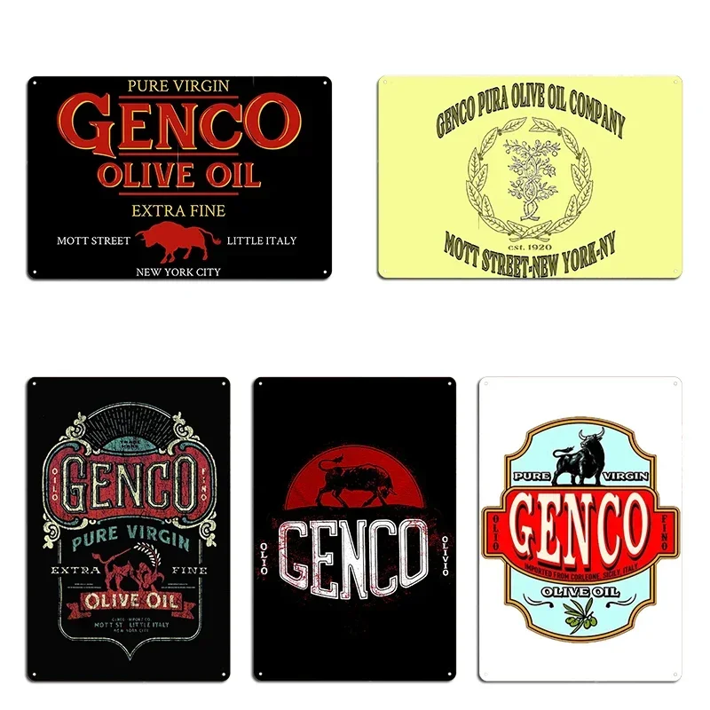 Placa de Metal Decorativa The Godfather Genco Olive Oil Co. com Impressão Divertida para Parede e Bar