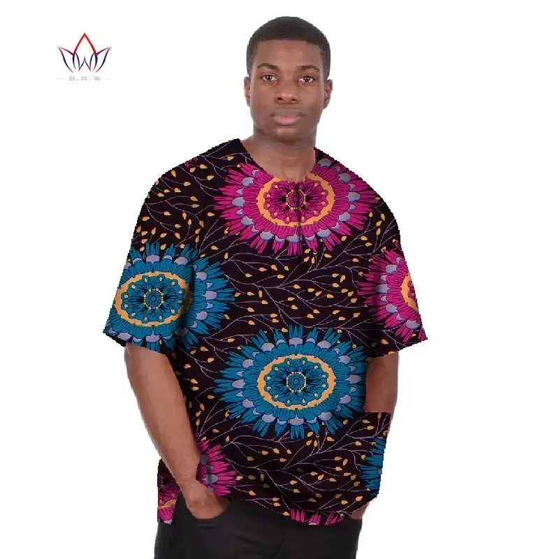 

New Dashiki Men Short Sleeve Tees T-Shirts Dashiki Men African Print Wax Tops Plus Size Mens African Clothing 6XL BRW WYN01